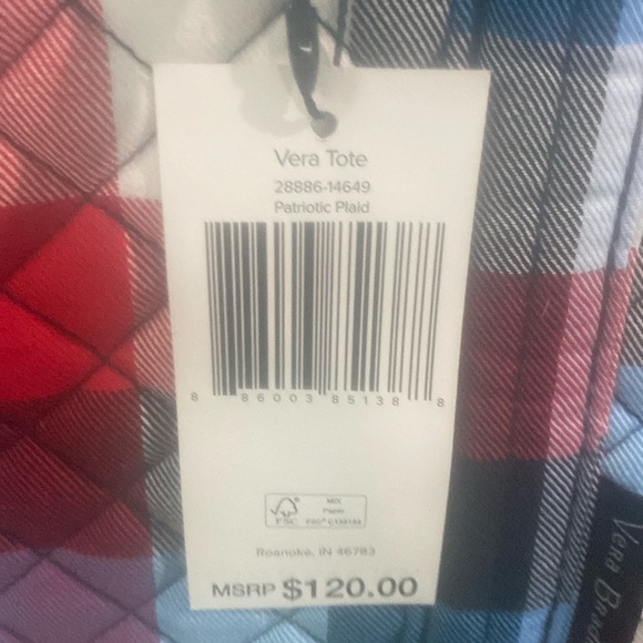 🆕💙❤️Vera Bradley, VERA TOTE “Patriotic Plaid”
